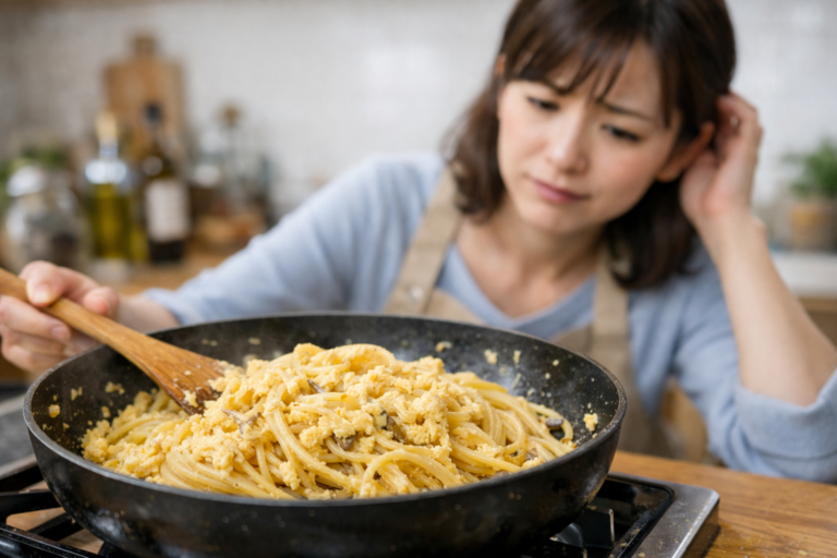 カルボナーラの卵が固まる原因は？ボソボソ失敗を防ぐ温度と作り方のコツ
