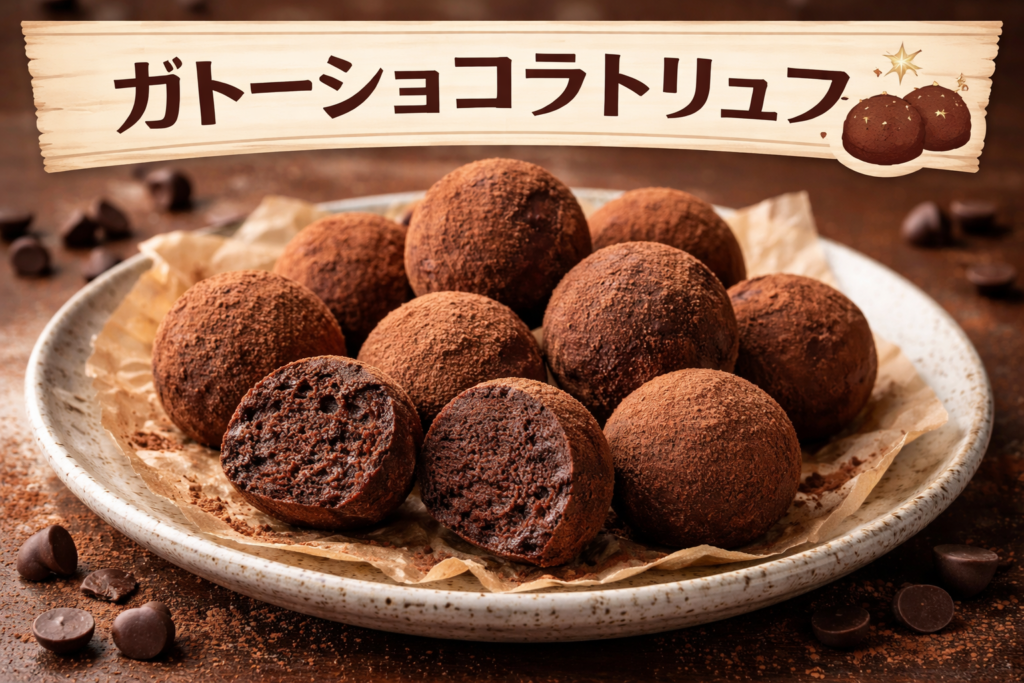 焼きすぎたガトーショコラを丸めてココアパウダーをまぶしたガトーショコラトリュフ