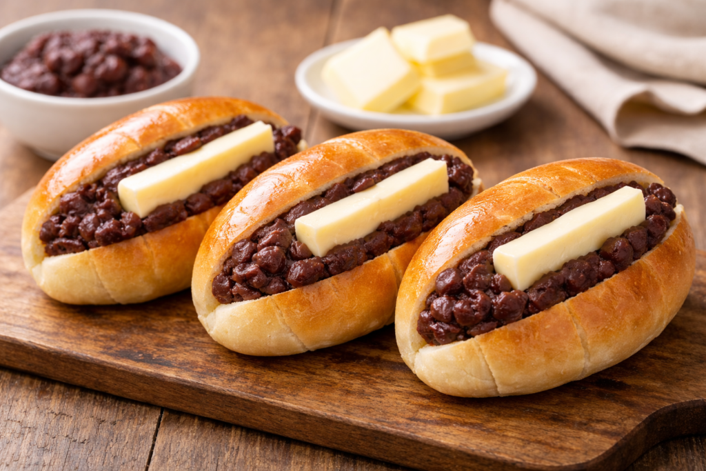 バターロールにあんことバターを挟んだあんバターのバターロールサンド